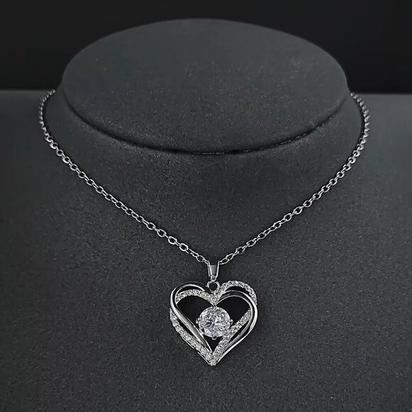 Heart Pendant Necklace Cubic Zirconia for Women Wedding Party Jewelry - Picture 3 of 7